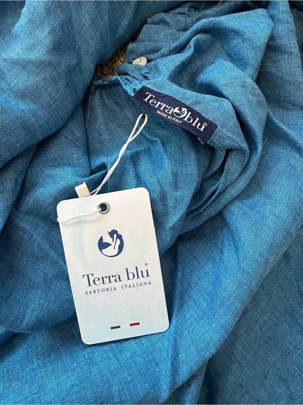 Linen Sleeveless V-Neck Blue Summer Dress - Picture 5 of 9